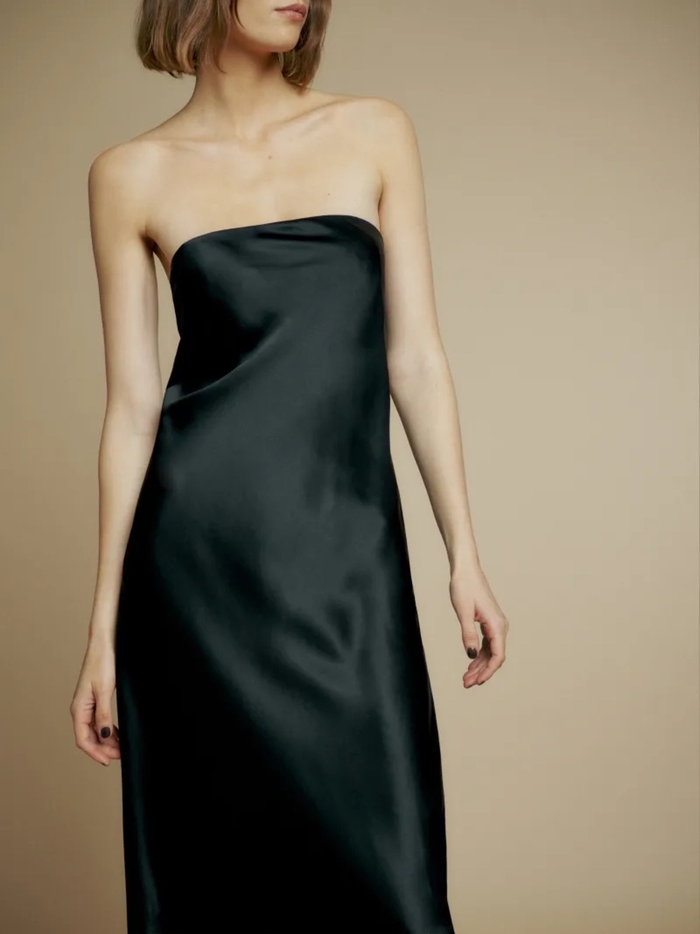 Quince 100% Washable Silk Strapless Midi Maxi Dress Black NWT S 2 4 Reformation - Picture 3 of 12